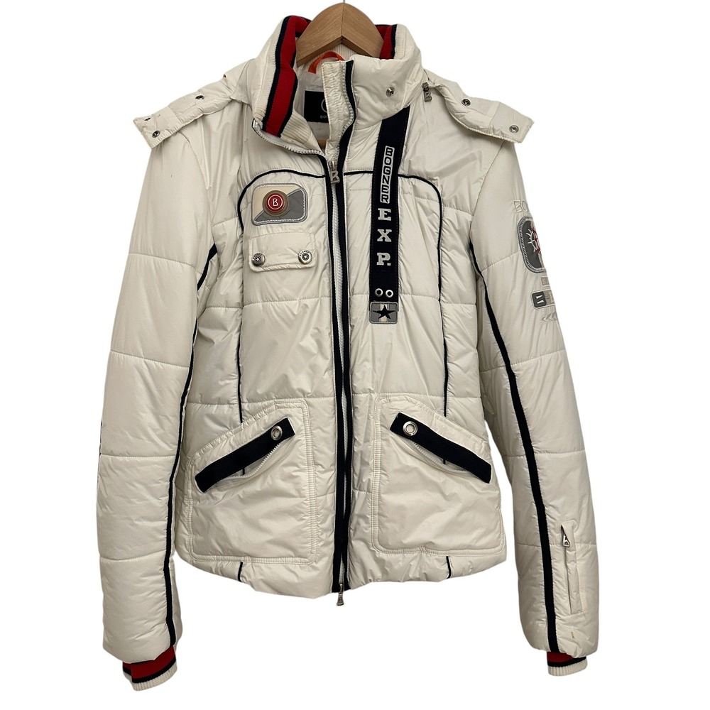 Bogner EXP Ski Jacket Women Medium‎ White Puffer Fur Hood Good Condition Luxury